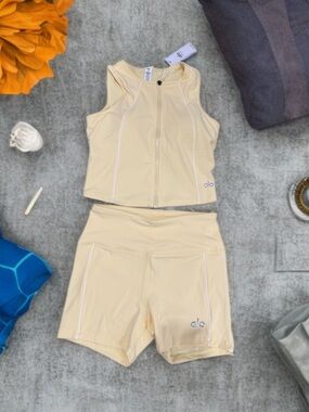 Pale Yellow Zip-Front blouse and short Set
